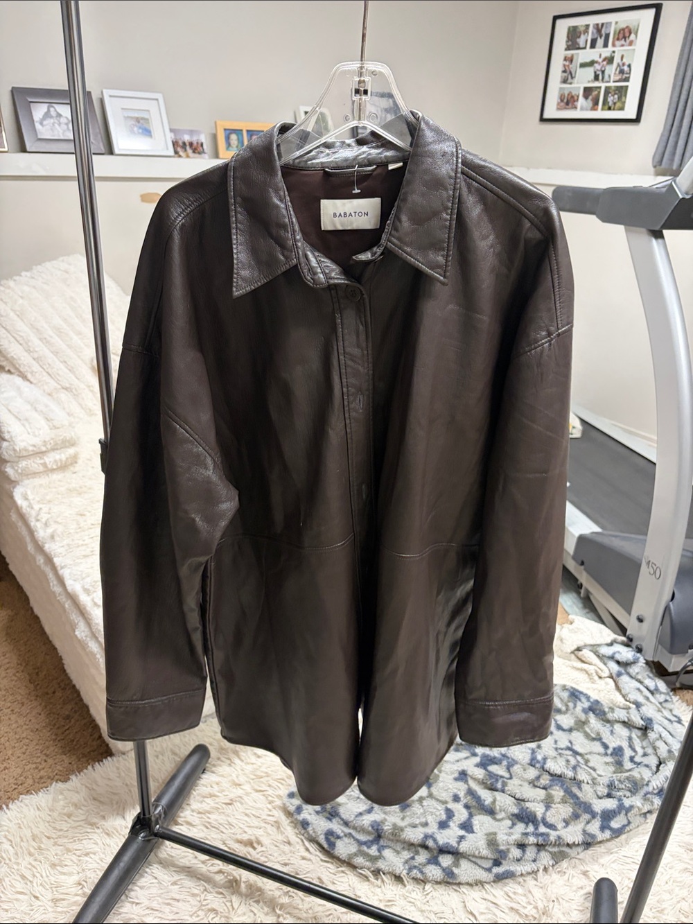 Babaton Dark Brown Leather Shirt Jacket